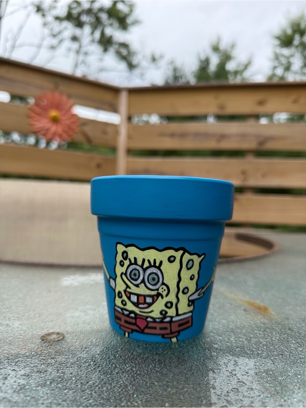 Blue SpongeBob Painted 4” Terracotta Pot